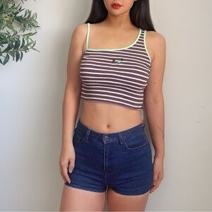 Brown Striped Asymmetrical Crop Tank S NEW